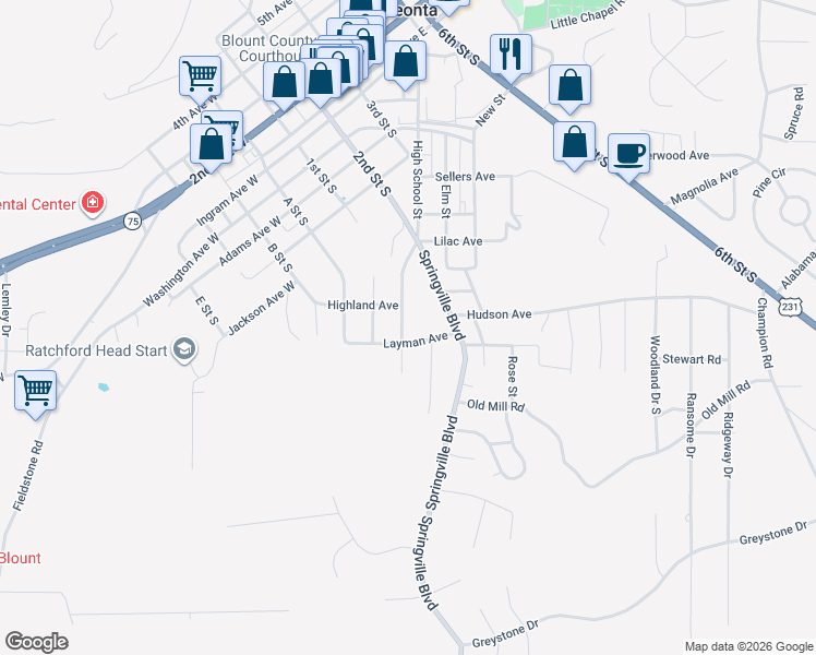 map of restaurants, bars, coffee shops, grocery stores, and more near 8 Fieldview Drive in Oneonta