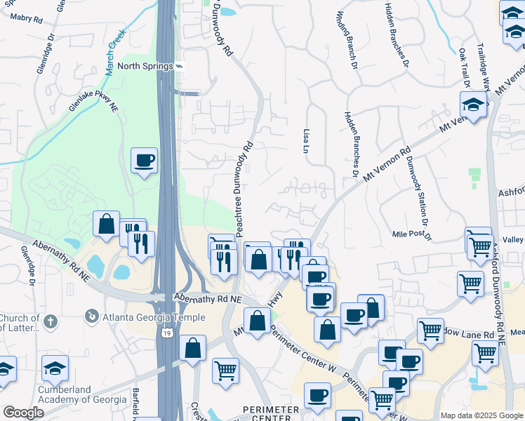 map of restaurants, bars, coffee shops, grocery stores, and more near 832 Preston Woods Trail in Atlanta