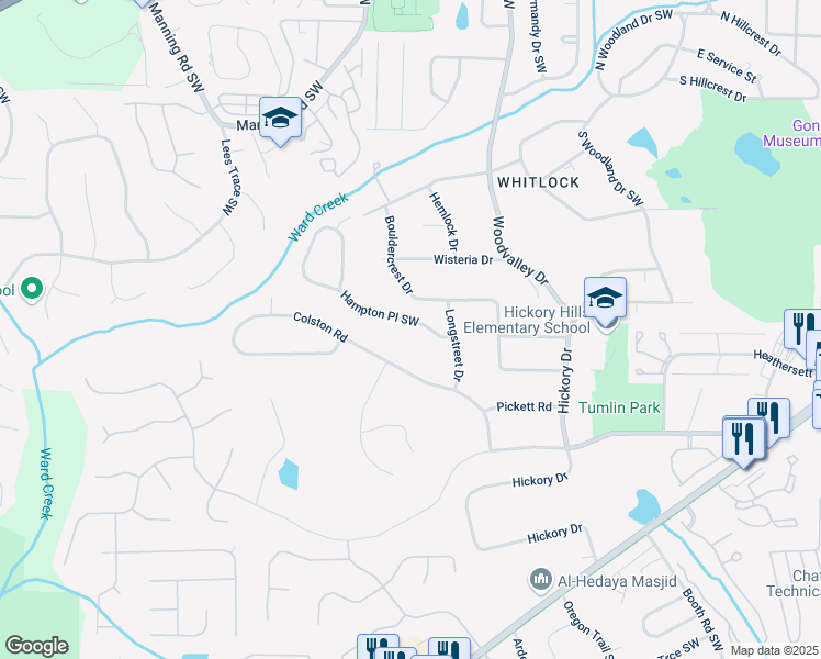 map of restaurants, bars, coffee shops, grocery stores, and more near 681 Hampton Place Southwest in Marietta