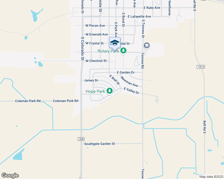 map of restaurants, bars, coffee shops, grocery stores, and more near 209 West Valley Drive in Iowa Park
