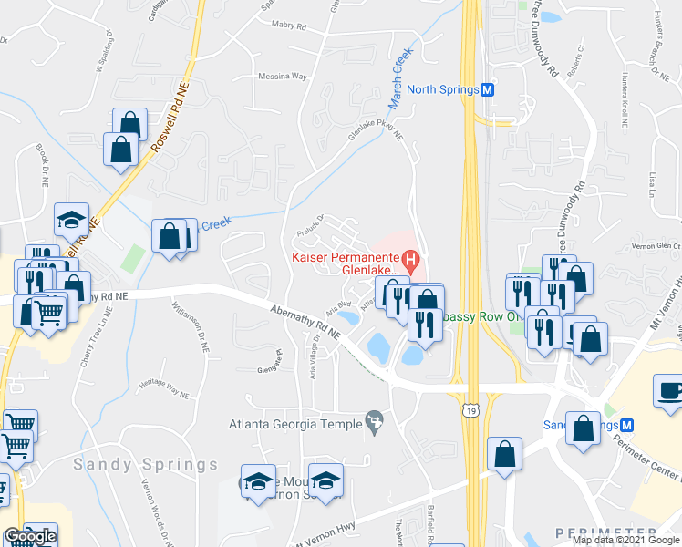map of restaurants, bars, coffee shops, grocery stores, and more near 6615 Glenridge Dr NE in Atlanta
