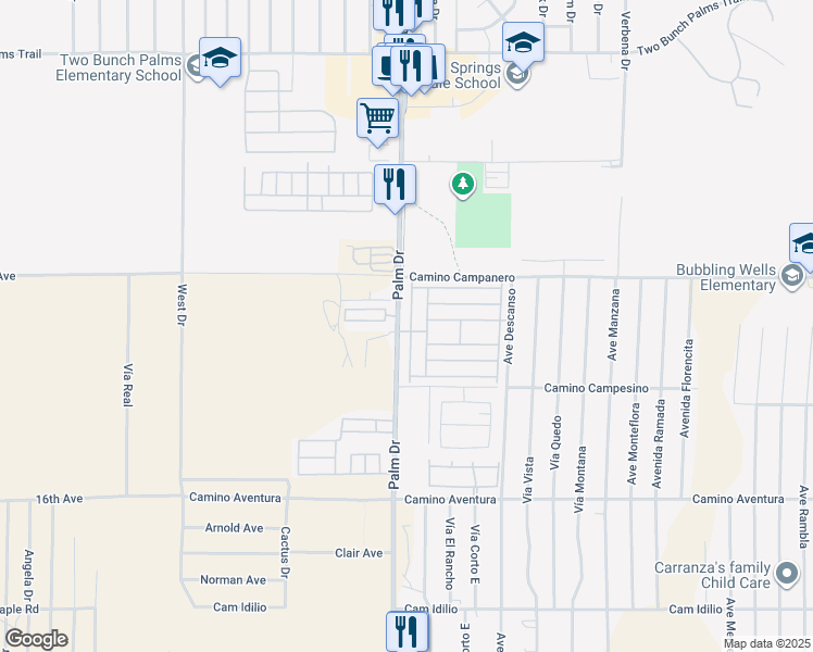 map of restaurants, bars, coffee shops, grocery stores, and more near 15300 Palm Drive in Desert Hot Springs