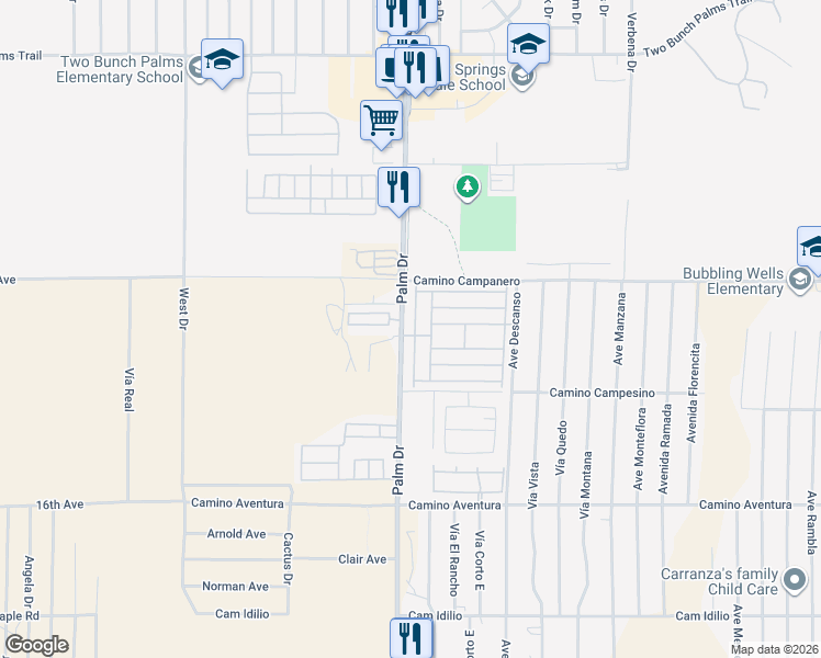 map of restaurants, bars, coffee shops, grocery stores, and more near 15300 Palm Drive in Desert Hot Springs