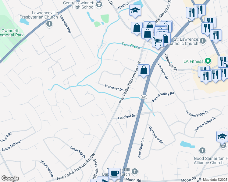 map of restaurants, bars, coffee shops, grocery stores, and more near 664 Somerset Drive in Lawrenceville