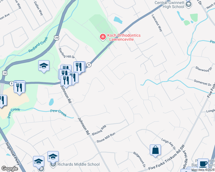 map of restaurants, bars, coffee shops, grocery stores, and more near 905 Dogwood Park Drive in Lawrenceville