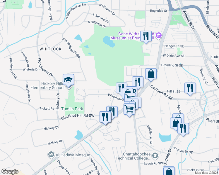 map of restaurants, bars, coffee shops, grocery stores, and more near 234 Toweridge Drive Southwest in Marietta