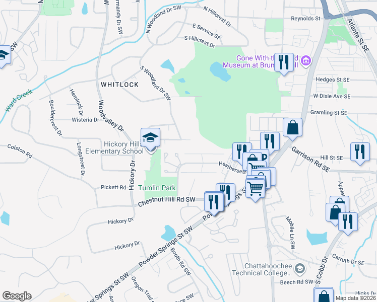 map of restaurants, bars, coffee shops, grocery stores, and more near 400 Promenade Court in Marietta