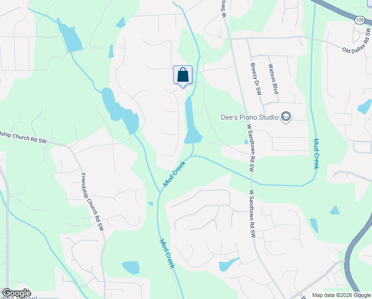 map of restaurants, bars, coffee shops, grocery stores, and more near 581 Ripplewater Drive Southwest in Marietta