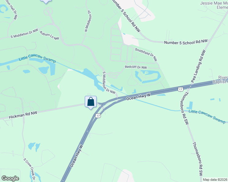 map of restaurants, bars, coffee shops, grocery stores, and more near South Middleton Drive Northwest in Calabash