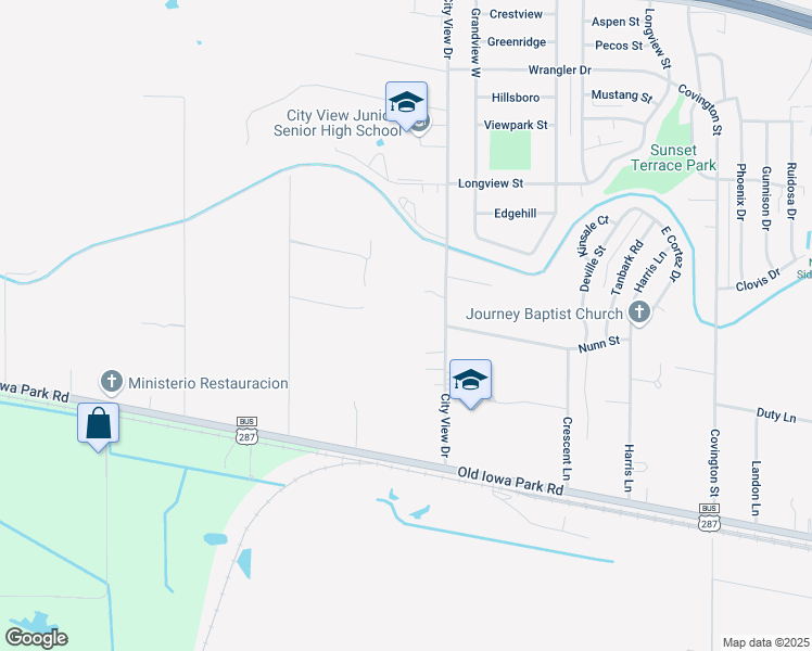 map of restaurants, bars, coffee shops, grocery stores, and more near 1036 City View Drive in Wichita Falls