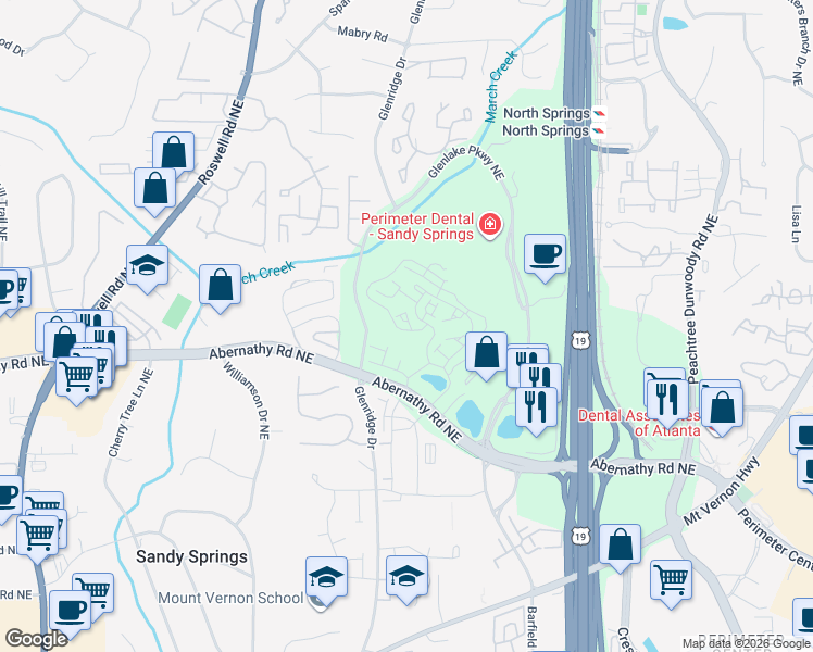 map of restaurants, bars, coffee shops, grocery stores, and more near 6653 Prelude Drive in Sandy Springs
