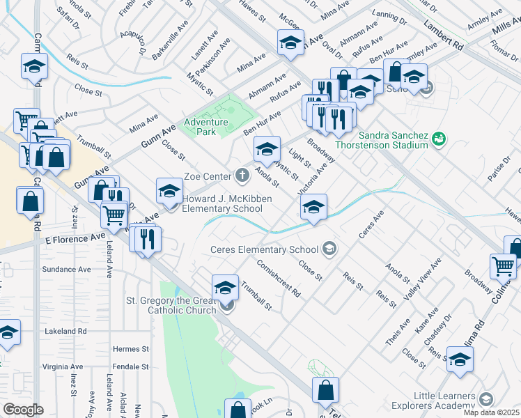map of restaurants, bars, coffee shops, grocery stores, and more near 14129 Glengyle Street in Whittier