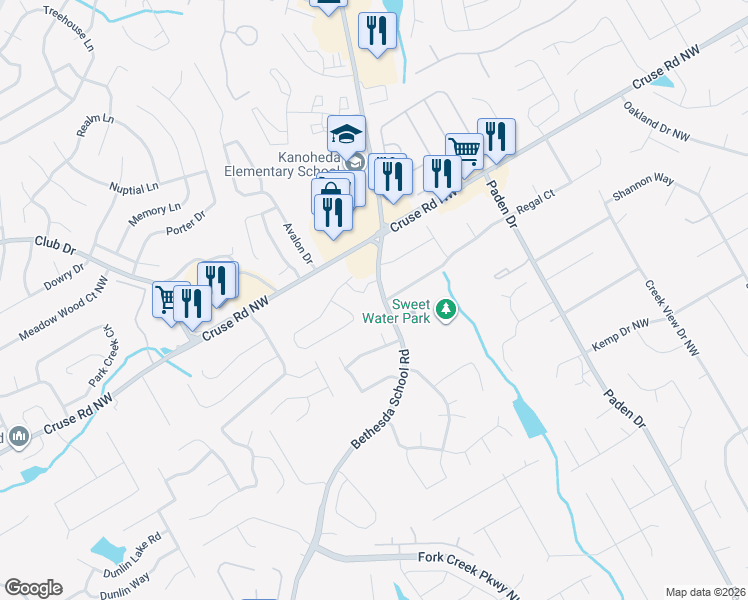 map of restaurants, bars, coffee shops, grocery stores, and more near 2740 Amalfi Way Northwest in Lawrenceville