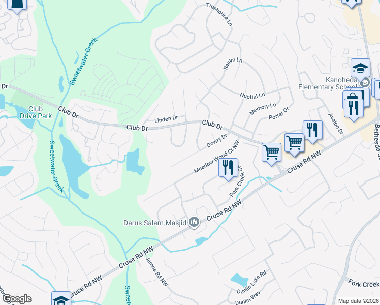map of restaurants, bars, coffee shops, grocery stores, and more near 3051 Dowry Drive in Lawrenceville