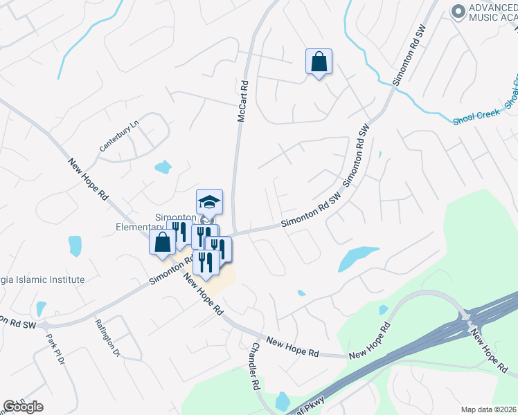 map of restaurants, bars, coffee shops, grocery stores, and more near 425 Simonton Road Southwest in Lawrenceville