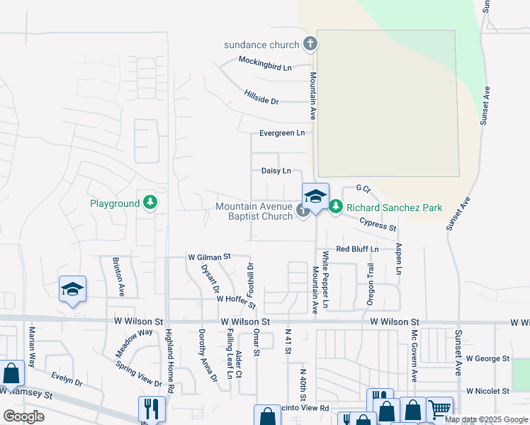 map of restaurants, bars, coffee shops, grocery stores, and more near 4203 Chestnut Lane in Banning