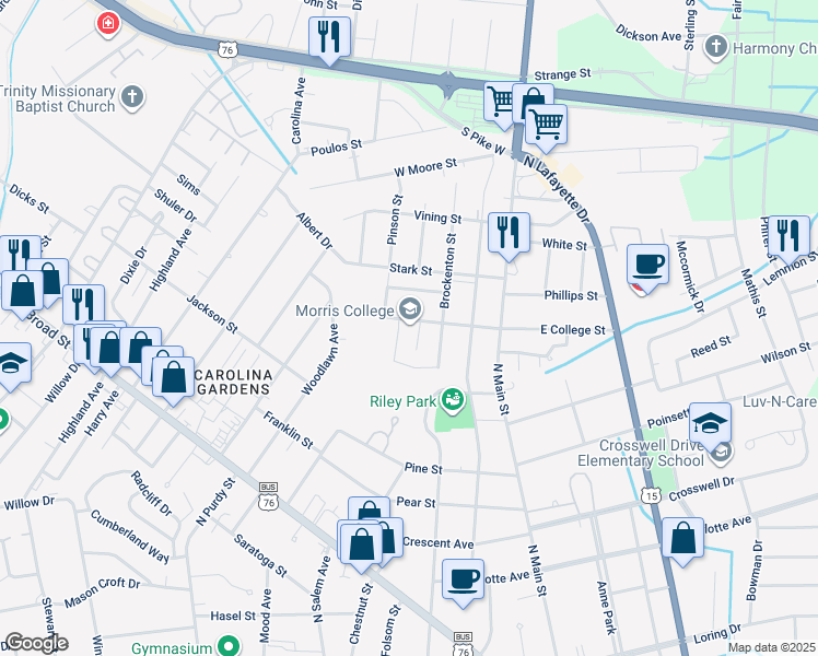 map of restaurants, bars, coffee shops, grocery stores, and more near 100 West College Street in Sumter