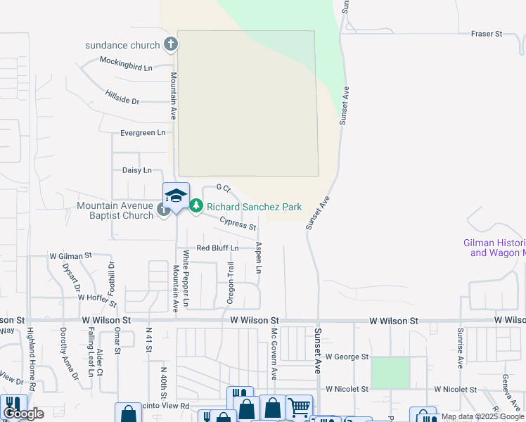 map of restaurants, bars, coffee shops, grocery stores, and more near 1454 Aspen Lane in Banning