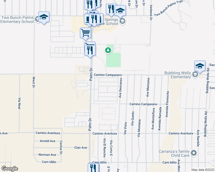 map of restaurants, bars, coffee shops, grocery stores, and more near Coyote in Desert Hot Springs
