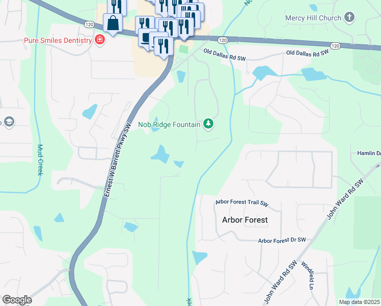map of restaurants, bars, coffee shops, grocery stores, and more near 844 Nob Ridge Drive Southwest in Marietta
