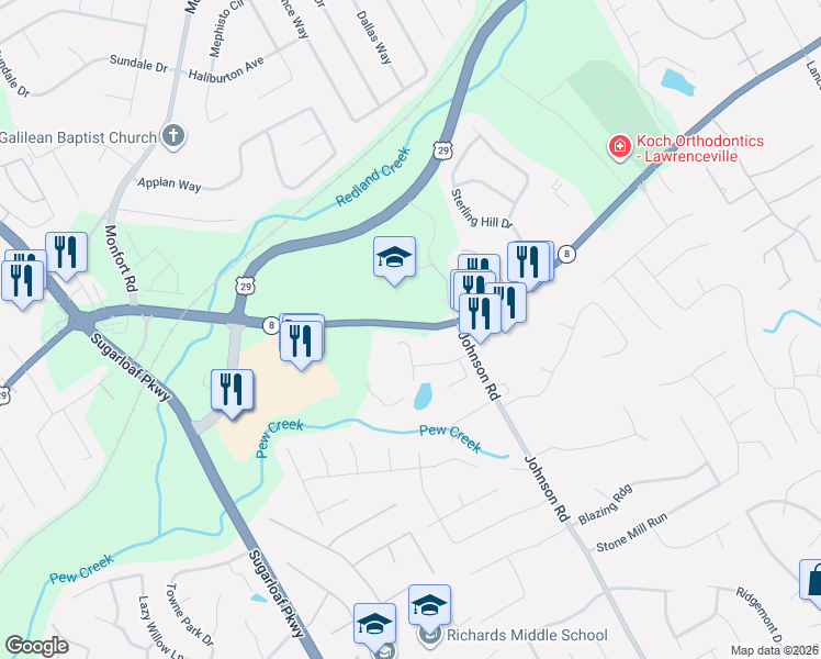 map of restaurants, bars, coffee shops, grocery stores, and more near 1255 Lawrenceville Highway in Lawrenceville