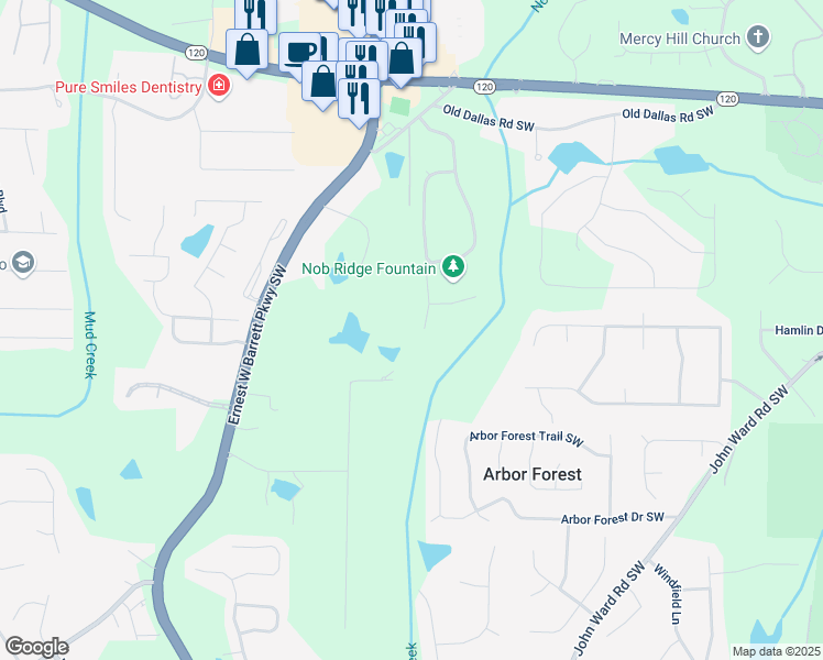 map of restaurants, bars, coffee shops, grocery stores, and more near 844 Nob Ridge Drive Southwest in Marietta