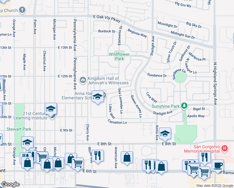 map of restaurants, bars, coffee shops, grocery stores, and more near 1390 Sweetpea Lane in Beaumont