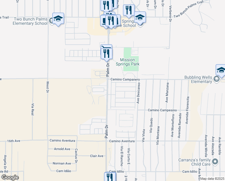 map of restaurants, bars, coffee shops, grocery stores, and more near 15300 Palm Drive in Desert Hot Springs