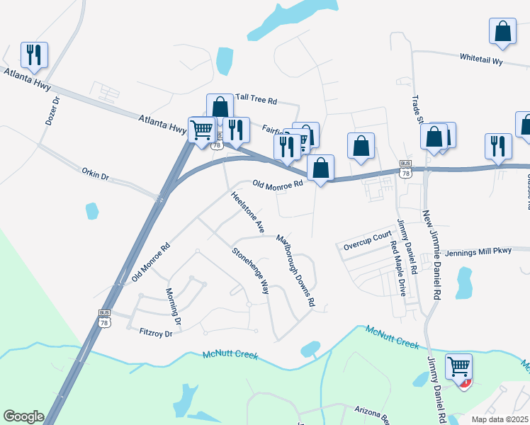 map of restaurants, bars, coffee shops, grocery stores, and more near 110 Heelstone Place in Bogart