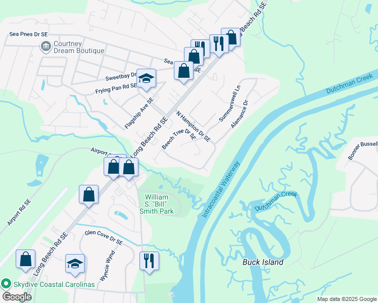 map of restaurants, bars, coffee shops, grocery stores, and more near 4976 Montserrat Drive in Southport