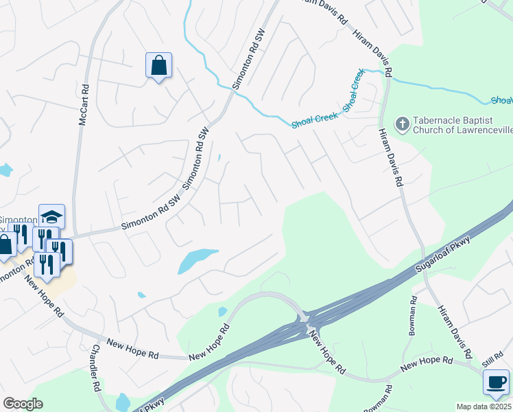 map of restaurants, bars, coffee shops, grocery stores, and more near 1093 Simonton Hill Court Southeast in Lawrenceville