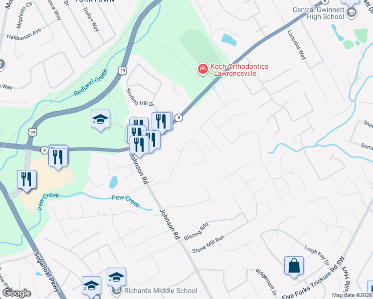 map of restaurants, bars, coffee shops, grocery stores, and more near 985 Dogwood Park Drive in Lawrenceville