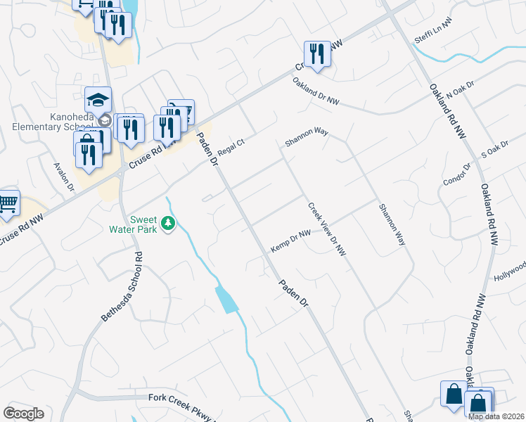 map of restaurants, bars, coffee shops, grocery stores, and more near 2420 Lansdowne Court Northwest in Lawrenceville