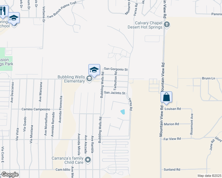 map of restaurants, bars, coffee shops, grocery stores, and more near 67581 San Antonio Street in Desert Hot Springs