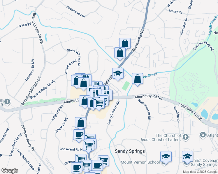 map of restaurants, bars, coffee shops, grocery stores, and more near 198 Alderwood Point Northeast in Atlanta