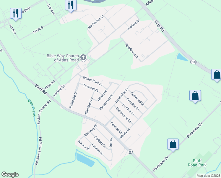 map of restaurants, bars, coffee shops, grocery stores, and more near 4232 Hileah Drive in Columbia