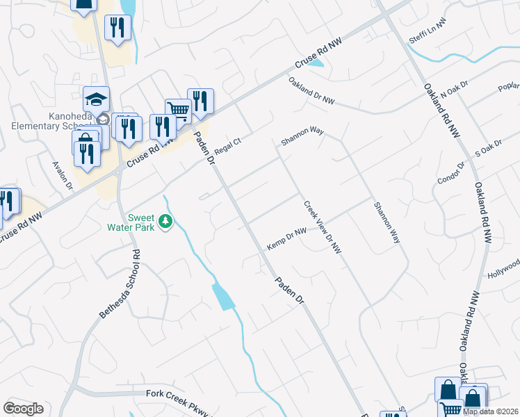 map of restaurants, bars, coffee shops, grocery stores, and more near 2420 Lansdowne Court Northwest in Lawrenceville