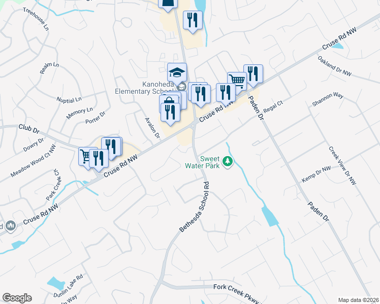 map of restaurants, bars, coffee shops, grocery stores, and more near 2740 Amalfi Way Northwest in Lawrenceville