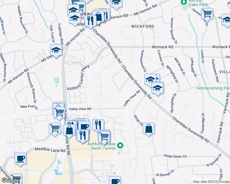 map of restaurants, bars, coffee shops, grocery stores, and more near 1340 Nerine Circle in Dunwoody