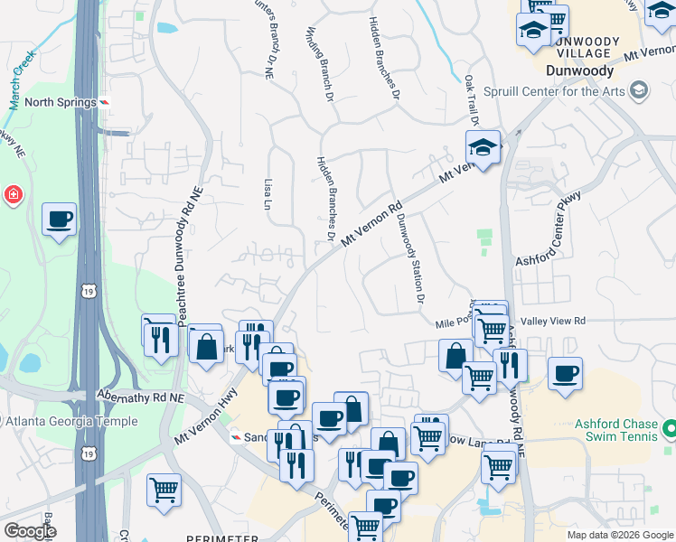 map of restaurants, bars, coffee shops, grocery stores, and more near 1227 Mount Vernon Road in Atlanta