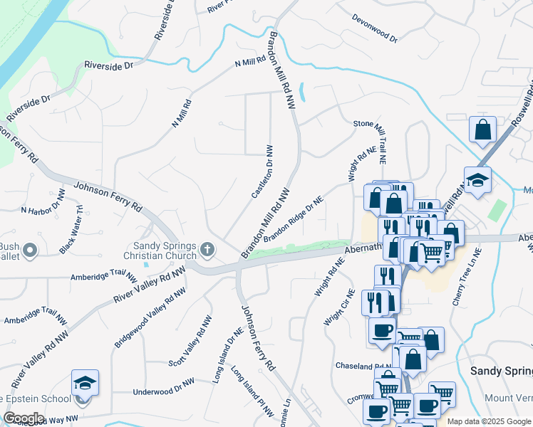 map of restaurants, bars, coffee shops, grocery stores, and more near 6701 Castleton Drive Northwest in Atlanta