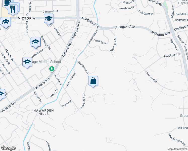 map of restaurants, bars, coffee shops, grocery stores, and more near 6146 Hawarden Drive in Riverside
