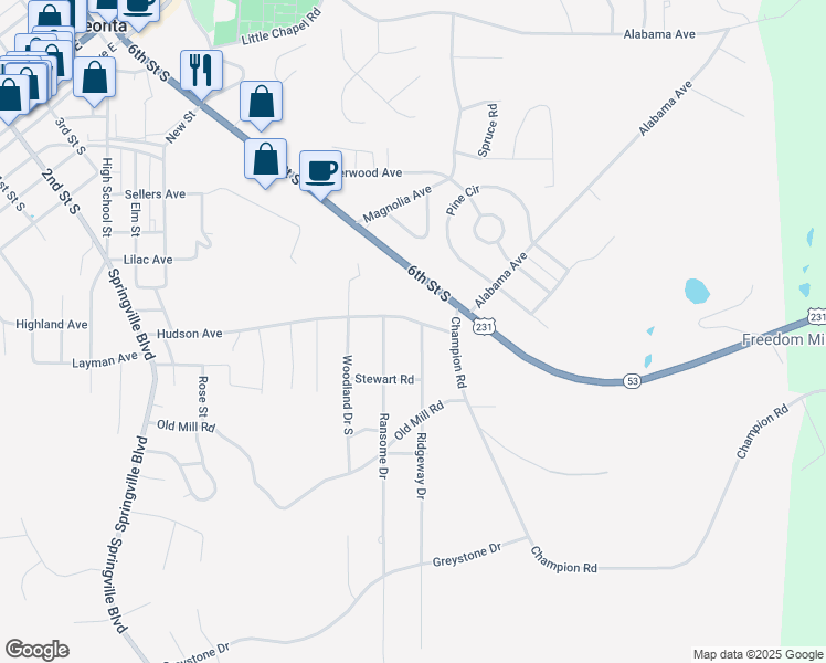 map of restaurants, bars, coffee shops, grocery stores, and more near 703 Hudson Avenue in Oneonta