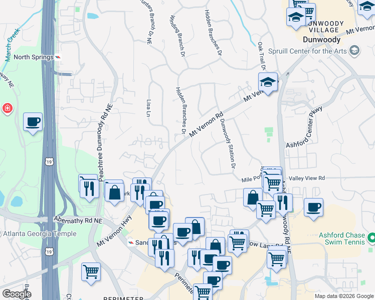map of restaurants, bars, coffee shops, grocery stores, and more near 1227 Mount Vernon Road in Atlanta