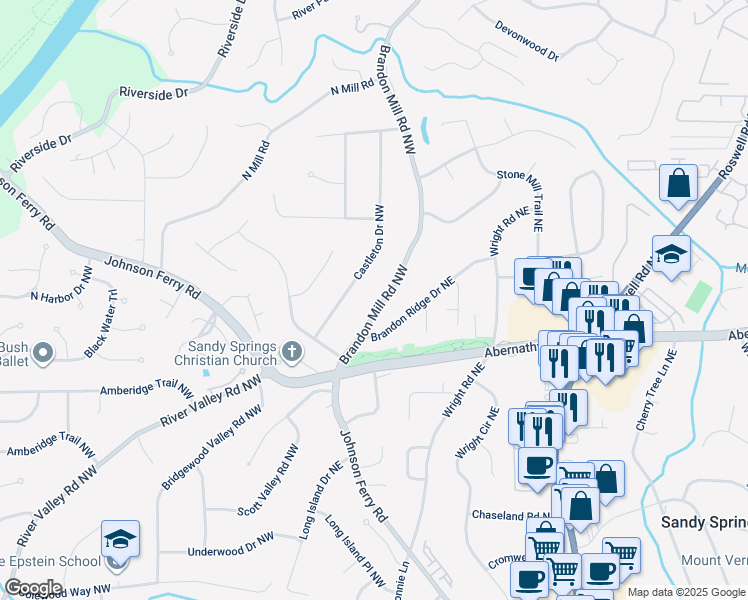 map of restaurants, bars, coffee shops, grocery stores, and more near 6701 Castleton Drive Northwest in Atlanta