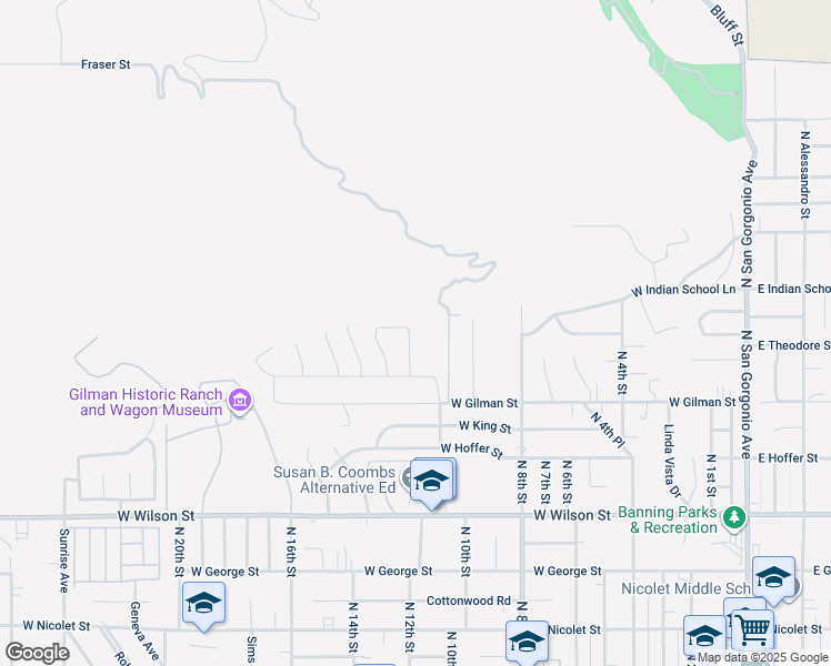 map of restaurants, bars, coffee shops, grocery stores, and more near 1414 Horned Owl Street in Banning