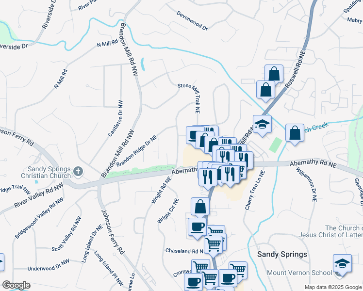 map of restaurants, bars, coffee shops, grocery stores, and more near 6715 Wright Road Northeast in Atlanta
