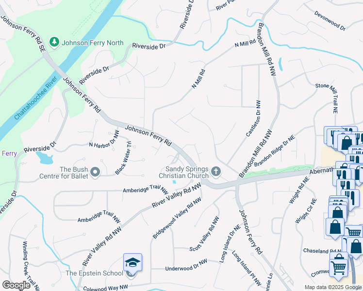 map of restaurants, bars, coffee shops, grocery stores, and more near 100 Barnard Place in Sandy Springs