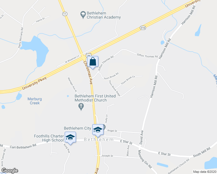 map of restaurants, bars, coffee shops, grocery stores, and more near 657 Thorn Brook Ridge in Bethlehem