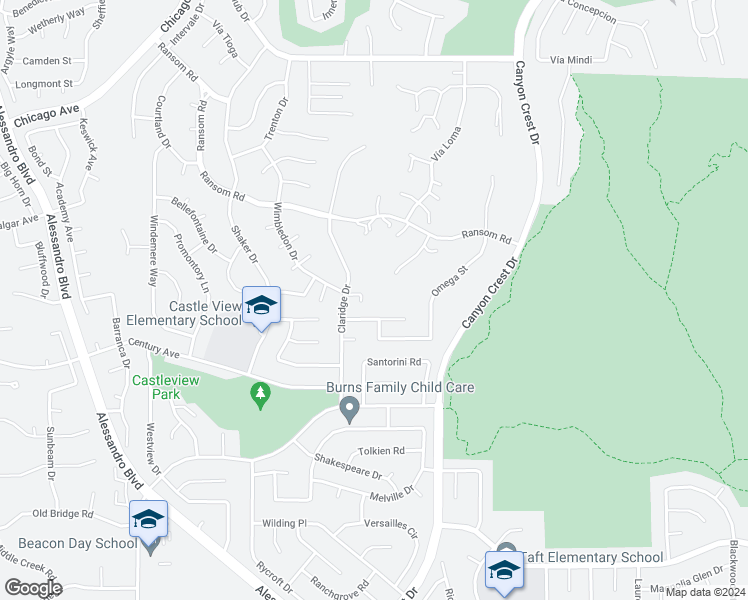 map of restaurants, bars, coffee shops, grocery stores, and more near 6204 Claridge Drive in Riverside